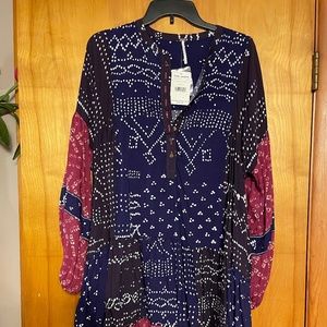 NWT Free People Long Sleeve Tunic Dress Indigo Combo
